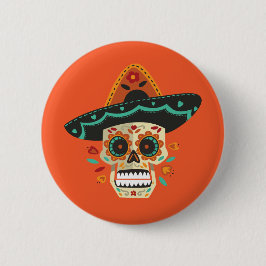 Suikerschedel met Pet Dia de Muertos | Button