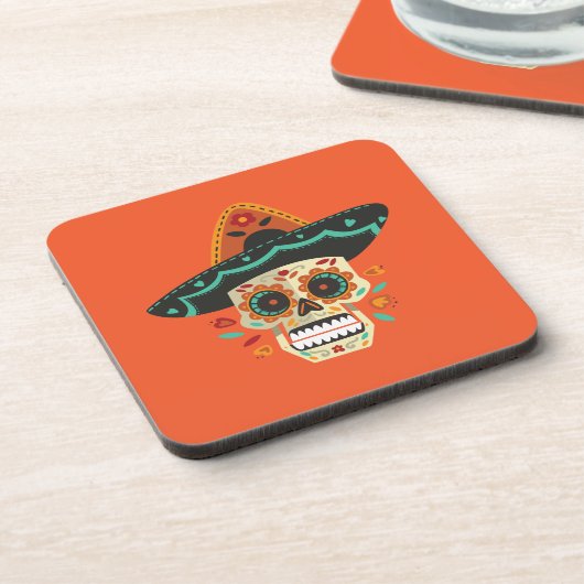 Suikerschedel met Pet Dia de Muertos | Onderzetter (Linkerzijde)