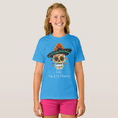 Suikerschedel met Pet Dia de Muertos | Sleeve Shir T-shirt (Voorkant volledig)