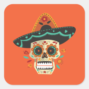 Suikerschedel met Pet Dia de Muertos STICKER