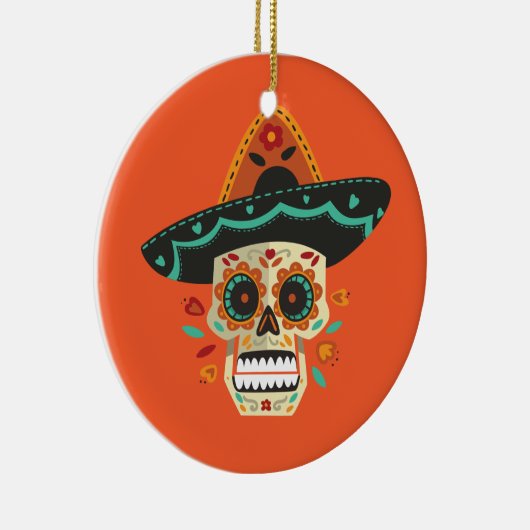 Suikerschedel met Pet Dia de Muertos | Versiering Keramisch Ornament (Rechts)