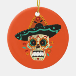 Suikerschedel met Pet Dia de Muertos | Versiering Keramisch Ornament
