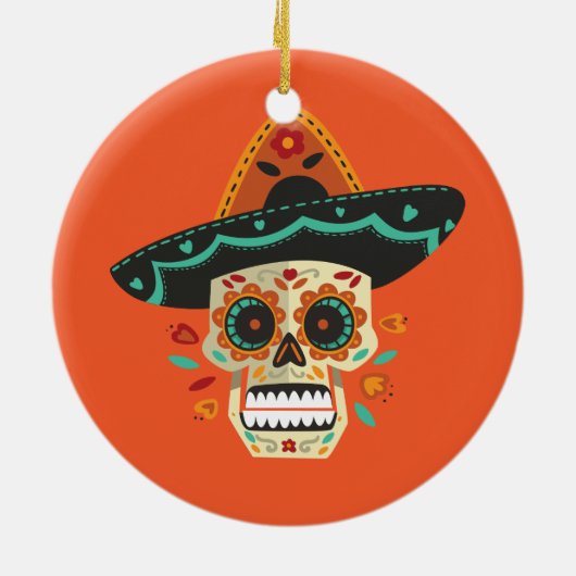 Suikerschedel met Pet Dia de Muertos | Versiering Keramisch Ornament (Achterkant)