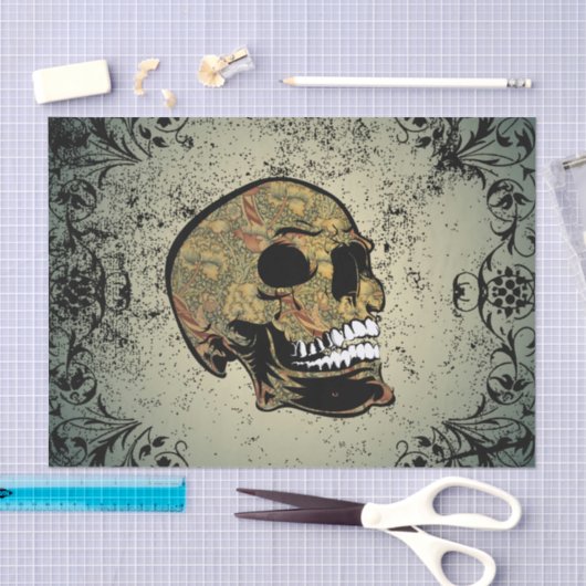 Suikerschedel met prachtige bloemelementen tissuepapier (Craft)