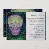 Suikerschedel met regenboogkleuren, harten kaart (Voorkant / Achterkant)