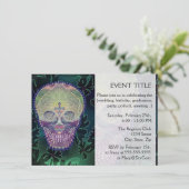 Suikerschedel met regenboogkleuren, harten kaart (Staand voorkant)