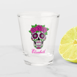 Suikerschedel met roze rozen Gepersonaliseerd Shot Glas