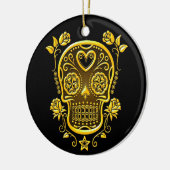 Suikerschedel met Rozen, geel Keramisch Ornament (Links)
