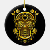 Suikerschedel met Rozen, geel Keramisch Ornament (Achterkant)
