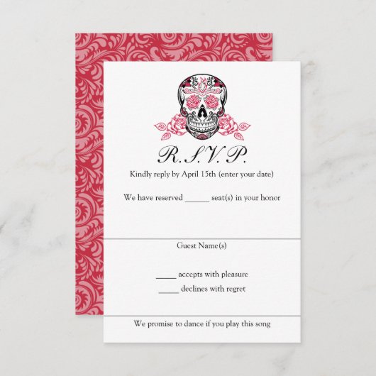 Suikerschedel met Rozen RSVP-kaarten RSVP Kaartje (Voorkant / Achterkant)