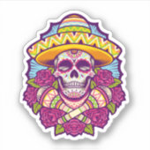 Suikerschedel met Sombrero | Dia De Los Muertos Sticker (Voorkant)