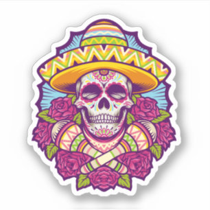 Suikerschedel met Sombrero   Dia De Los Muertos Sticker