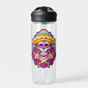 Suikerschedel met Sombrero   Dia De Los Muertos Waterfles