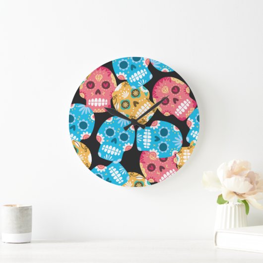 Suikerschedel, naadloze feestelijke achtergrond. grote klok (Huis)