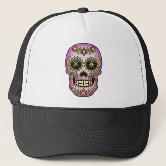 Suikerschedel - Paarse Floral Trucker Pet (Voorkant)