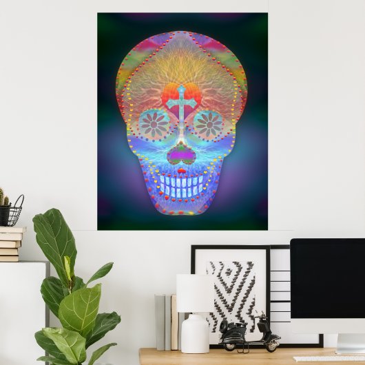 Suikerschedel, regenboogdag van de dood poster (Thuiskantoor)