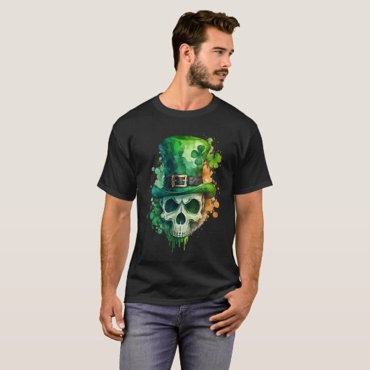 Suikerschedel St Patricks Day Irish Skull Leprecha T-shirt (Voorkant volledig)