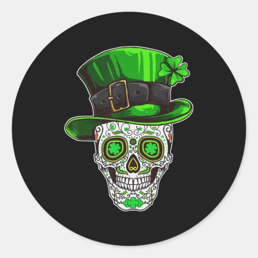 Suikerschedel St Patrick's Day Shamrock Leprechaun Ronde Sticker (Voorkant)