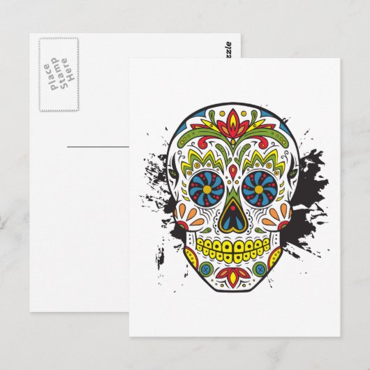 Suikerschedel, Tattoo schedel, Mexicaanse schedel Briefkaart (Voorkant / Achterkant)