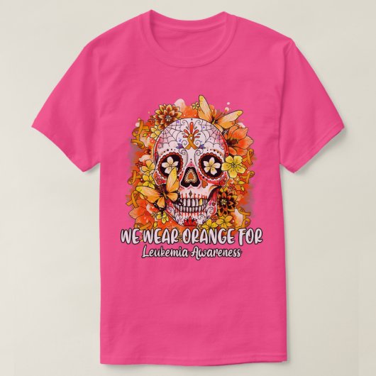 Suikerschedel We Draag Oranje voor bewustwording v T-shirt (Design voorkant)