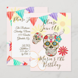 Suikerschedel Zacht peach Roos Hippy Floral Invita Kaart