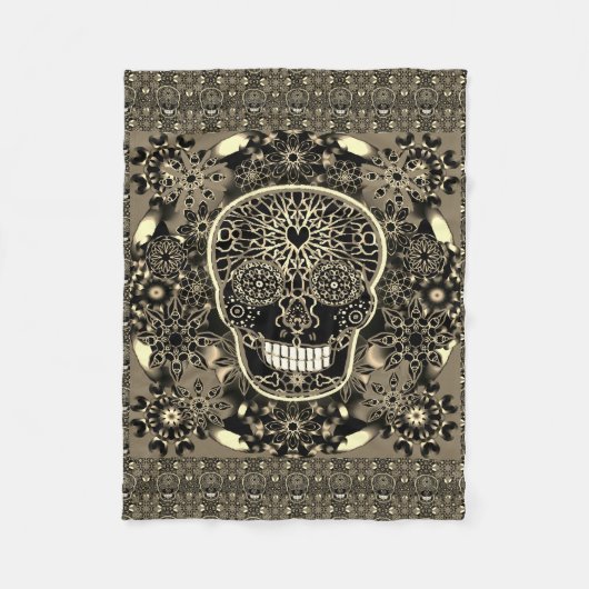 Suikerschedel, zwart en goud fleece deken (Voorkant)