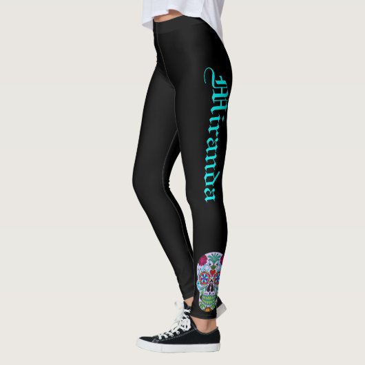Suikerschedel Zwarte Dag van de dode mieren Leggings (Links)