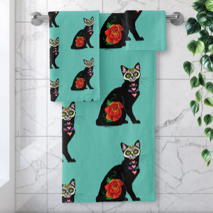 Suikerschedel, zwarte kat bad handdoek