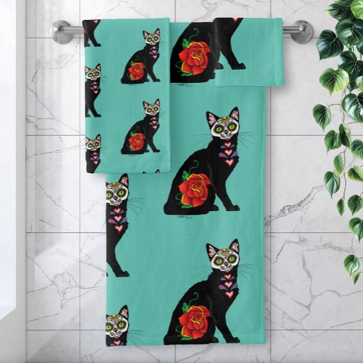 Suikerschedel, zwarte kat bad handdoek