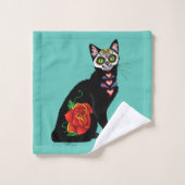 Suikerschedel, zwarte kat bad handdoek (Wasdoekje)