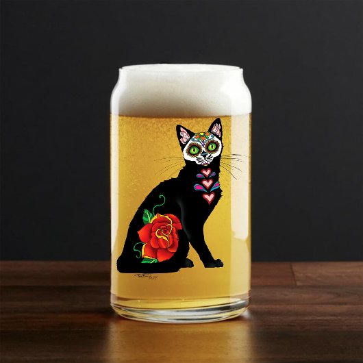 Suikerschedel, zwarte kat blikvorm glas