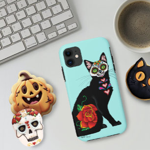 Suikerschedel, zwarte kat Case-Mate iPhone case