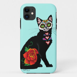 Suikerschedel, zwarte kat Case-Mate iPhone case
