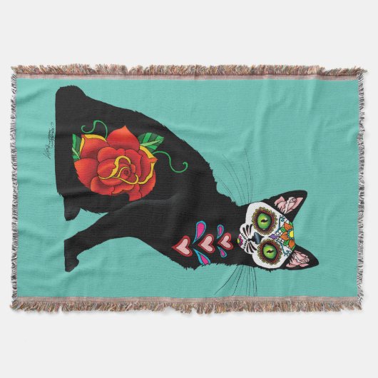 Suikerschedel, zwarte kat deken (Voorkant)