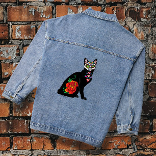 Suikerschedel, zwarte kat denim jacket