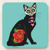 Suikerschedel, zwarte kat drankjes onderzetter (Voorkant)