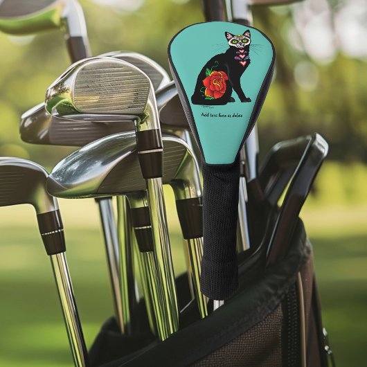 Suikerschedel, zwarte kat golfheadcover