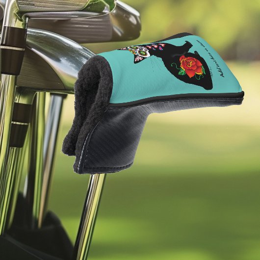 Suikerschedel, zwarte kat golfheadcover