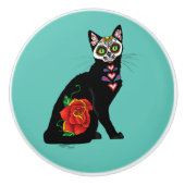 Suikerschedel, zwarte kat keramische knop (Voorkant)