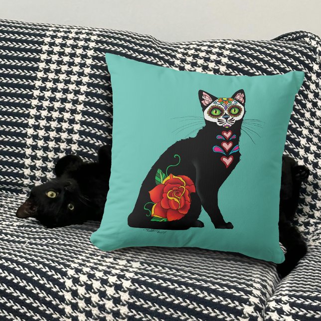 Suikerschedel, zwarte kat kussen (Creator heeft geüpload)