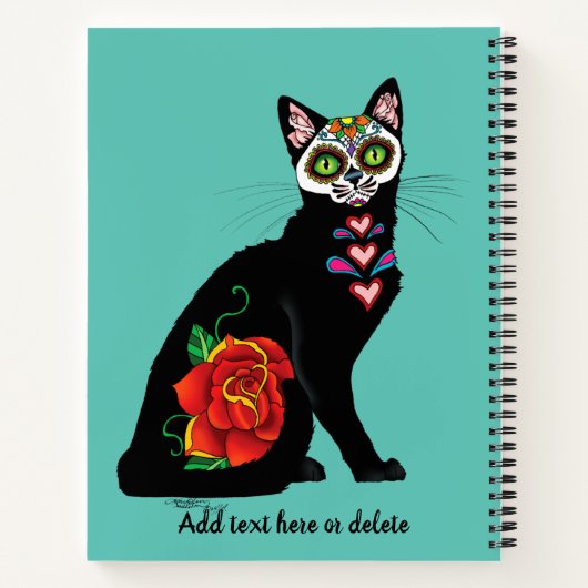 Suikerschedel, zwarte kat notitieboek (Achterkant)