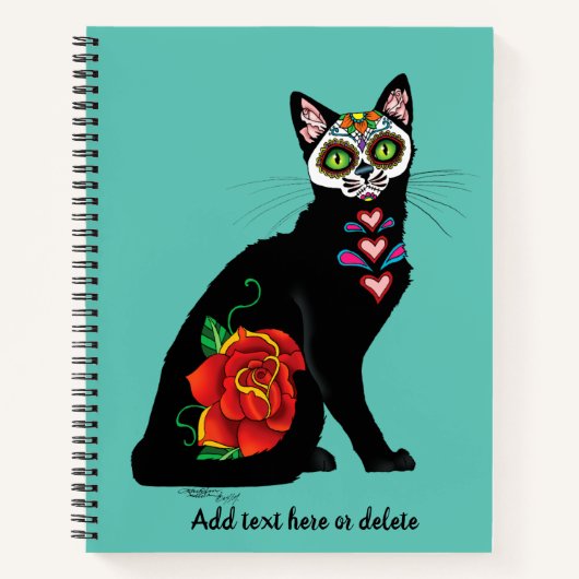 Suikerschedel, zwarte kat notitieboek (Voorkant)