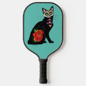 Suikerschedel, zwarte kat pickleball paddle (Voorkant)