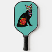 Suikerschedel, zwarte kat pickleball paddle (Achterkant)
