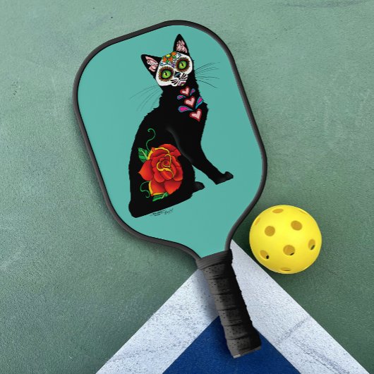Suikerschedel, zwarte kat pickleball paddle