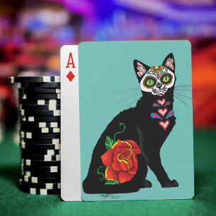Suikerschedel, zwarte kat pokerkaarten