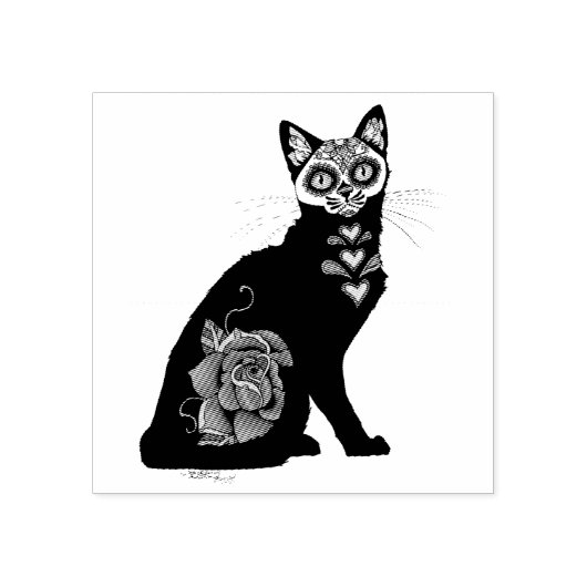 Suikerschedel, zwarte kat rubberstempel (Afrduk)