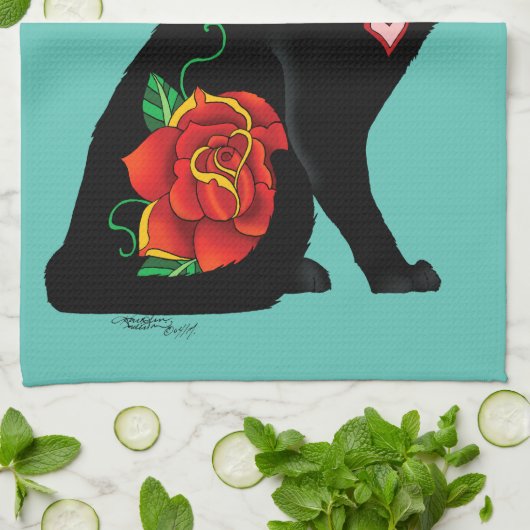 Suikerschedel, zwarte kat theedoek (Gevouwen)