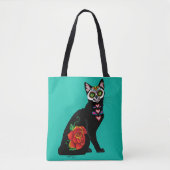 Suikerschedel, zwarte kat tote bag (Voorkant)