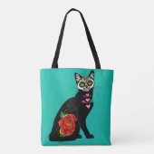 Suikerschedel, zwarte kat tote bag (Achterkant)